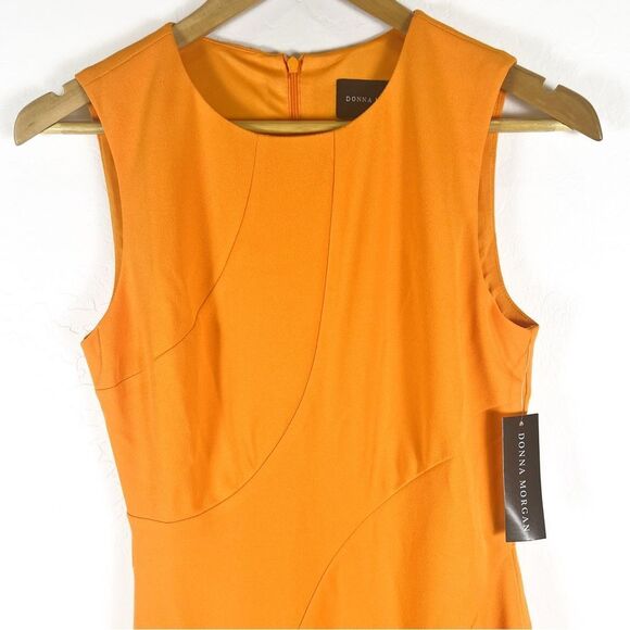 Donna Morgan Hartley Fit Flare Short Dress Orange Crepe Sleeveless Size 2 NWT - Picture 6 of 16